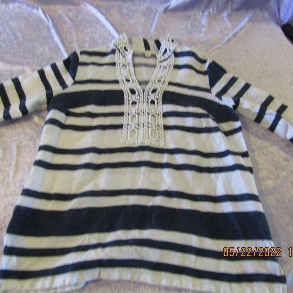 Charter Club Navy & White Stripe Linen Tunic - size L